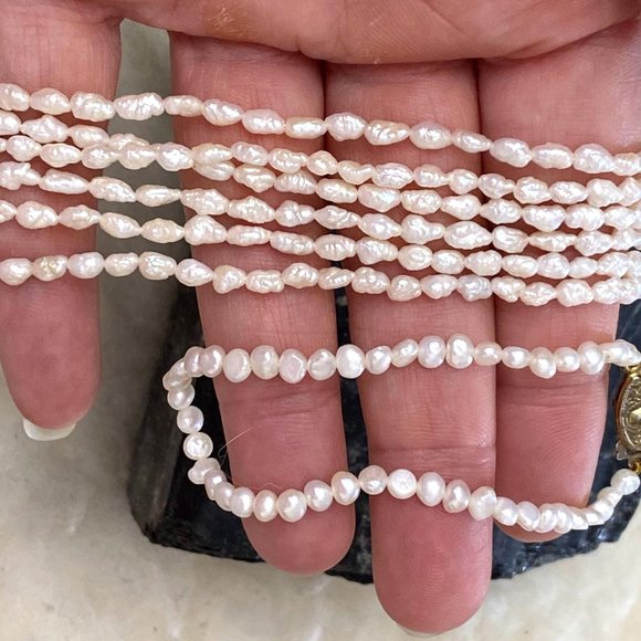 Genuine Freshwater Seed Pearl, Rice Pearl Triple Strand Necklace &  Bracelet Set - Picture 5 of 8